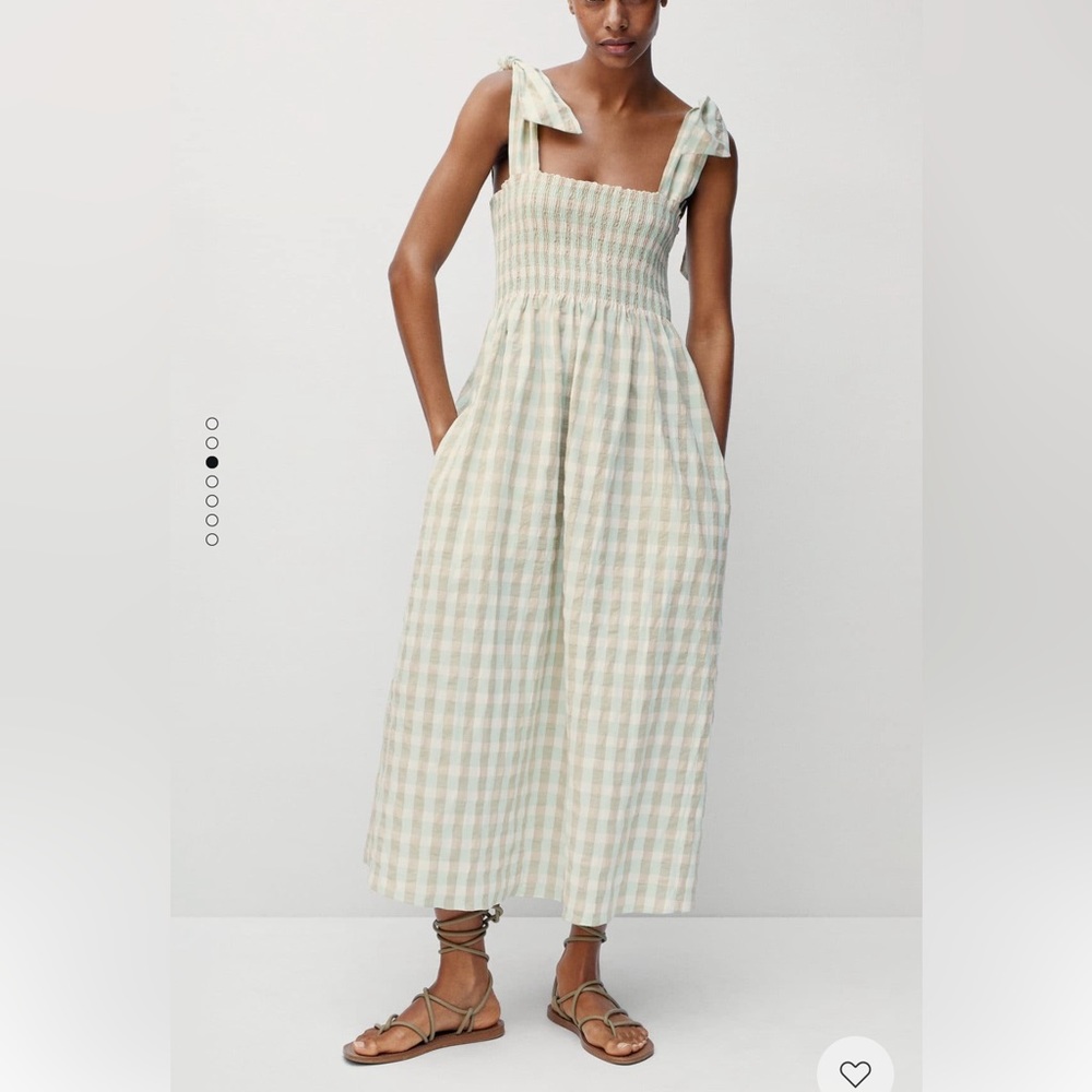 Mango Green and Cream Checkered Midi Dress - Picture 5 of 9